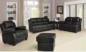 Valerie Black Leather Modern 3+2 Seater Sofa Set By Furniture Instore