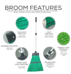 Telescopic Extendable Garden Broom - Green