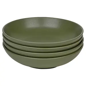 Queensway Home & Dining 26cm Diameter 16 Pcs Green Coloured Stone Ceramic Dinnerware Plates Pasta Bowls Set