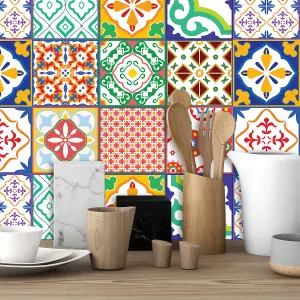 24 Pieces 15x15cm Classic Mediterranean Colourful Mixed 1 Tile Stickers