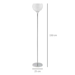 HOMCOM Modern Floor Lamp w/ K9 Crystal Lampshade for Living Room Study Silver