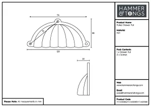 Hammer & Tongs - Fluted Cabinet Cup Handle - W130mm x H60mm