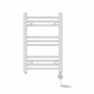 Right Radiators Prefilled Thermostatic Electric Heated Towel Rail Straight Ladder Warmer Rads - White 600x400 mm