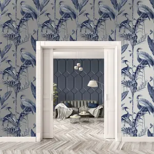 Azzurra Leaf Wallpaper Silver Belgravia 9506