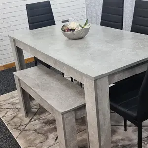 Kitchen Dining Table Set for 4 Wooden Grey Dining Table And 4 Black Leather Chairs And Grey Bench Furniture Kosy Koala