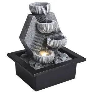 Grey LED Electric Garden Fountain Resin Water Feature with Circulation Pump