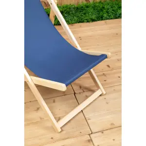 Interiors by Premier Blue Deck Chair, Water-resistant Small Outdoor Deck Chair, Built Last Lawn Chair, Foldable Wooden Deck Chair