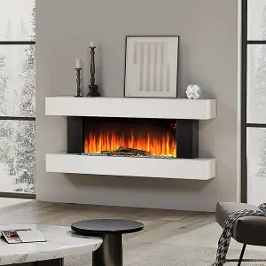 Electric Fire Suite Black Fireplace with White LED Surround Set Remote Control Both Side Nightlight 52 Inch