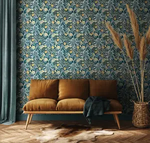 Hoopla Walls Seaweed Garden Petrol Blue Smooth Matt Wallpaper