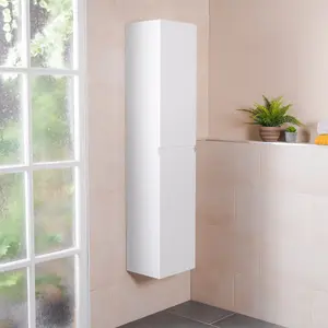 Rinse Bathrooms 1600mm RH Wall Mounted White Gloss Tall Bathroom Furniture Storage Unit