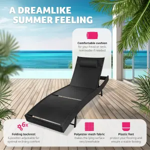 Sun Lounger Moana - weather & UV-resistant, 6 position backrest, removable pillow - black