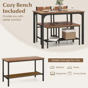 Costway 4-Piece Dining Table & Chair Bench Set Industrial Gathering Table Kitchen Set