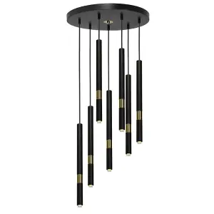 Milagro Monza Designer Black Pendant Lamp (7XG9) High Quality Hand Made from Matt Black Alloy With Luxurious Gold Detail