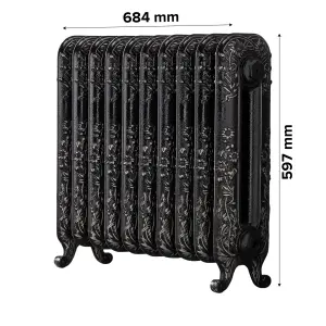 Arroll Daisy Cast iron Silver 10 Column Radiator, (W)684mm x (H)597mm