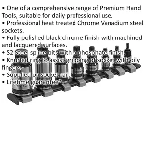 8pc PREMIUM Spline Socket Bit Set - 1/4" 3/8" & 1/2" Square Drive - M4 to M16