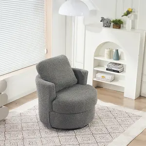 Teddy swivel armchair with back cushion pillow thick foam pad, Medium Grey