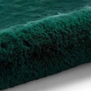 Jewel Green Shaggy Plain Modern Polyester Easy to Clean Rug for Living Room and Bedroom-60cm X 120cm