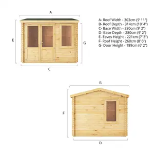 Waltons 3m x 3m Wooden 28mm Home Office Log Cabin Garden Room