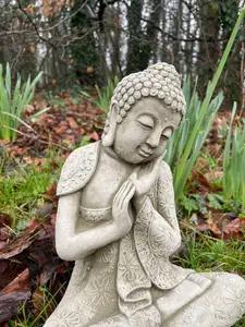 Resting Buddha Stone Statue Outdoor Garden Ornament Oriental Monk Sculpture