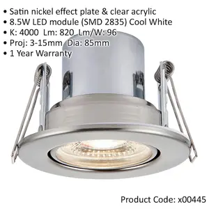 Recessed Tiltable Ceiling Downlight - Dimmable 8.5W Cool White LED Satin Nickel