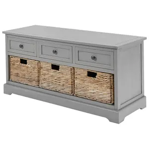 Make It A Home Kendal Grey Pine Wood 3 Drawer 3 Basket Unit