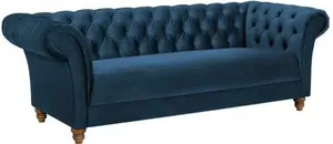 Indigo Velvet Sofas - 3 Seater Sofa - Montgomery Range - Oak Furnitureland