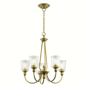 5 Bulb Chandelier Hanging Pendant Ceiling Light Natural Brass LED E27 60W Bulb