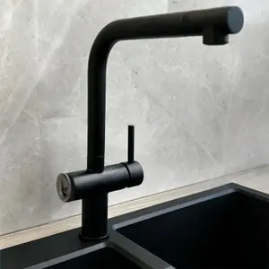 Liquida W15BL Single Lever Swivel Spout Pull Out Spray Black Kitchen Mixer Tap