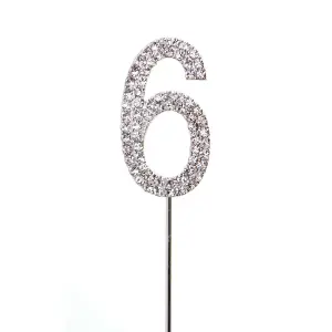 Silver 6 Sparkley Diamond Cake Topper Number 6 for Birthday Anniversary