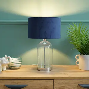 Glass Desk Lamp Silver / Navy