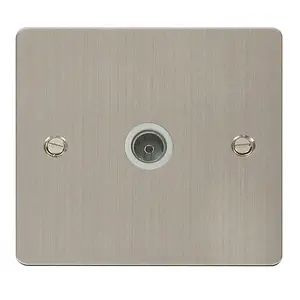 Flat Plate Stainless Steel 1 Gang Single Coaxial TV Socket - White Trim - SE Home