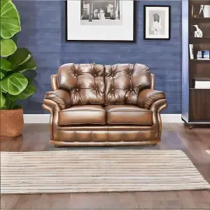 Chesterfield Handmade 2 Seater Settee Sofa Antique Tan leather In Knightsbridge Style