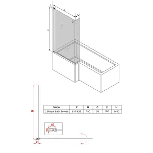 SunDaze 6mm Toughened Safety Glass L Shaped Shower Bath Screen Fixed Return Chrome