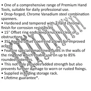 12-Piece Angled Combination Spanner Set - Metric 6-Point Socket Tools