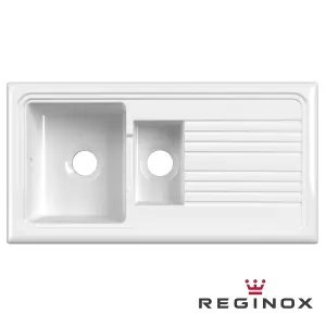 Reginox RL 301 CW White 1.5 Bowl Inset Reversible Ceramic Kitchen Sink