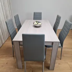 Dining Table and 6 Chairs Grey 6  Grey Leather Chairs Wood Dining Set Furniture