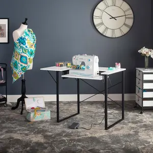 Dart Sewing Machine Table With Folding Top In Charcoal Black / White