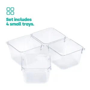 LIVIVO 4Pcs Clear Plastic Drawer Organiser, Versatile Desk & Kitchen Drawer Organiser - Tray for Makeup & Office Supplies - Small