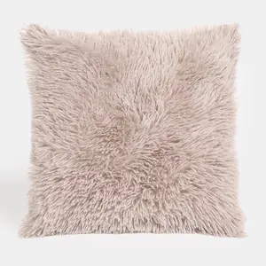 Sienna Fluffy 2 x Cushion Covers Soft Shaggy, 18"x 18" - Natural Brown