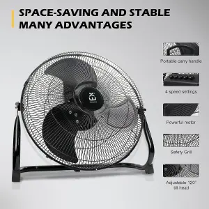 Extrastar 16" Velocity Metal stand Floor Fan, 50W, Black color