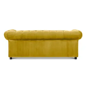 Ashbourne Chesterfield Large Tumeric Velvet Fabric 3 Seater Sofa Studded Design