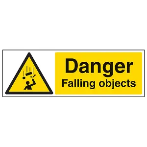 Danger Falling Objects Warning Sign - Adhesive Vinyl - 300x100mm (x3)