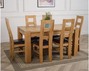 Kuba 150 x 85 cm Chunky Medium Oak Dining Table and 6 Chairs Dining Set with Yale Chairs