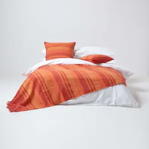 Homescapes Cotton Morocco Striped Terracotta Throw, 225 x 255 cm