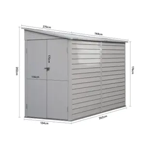 8.8 x 4.7 ft Pent Metal Garden Storage Shed Lean to Shed Motorcycle Shed with Lockable Door,White