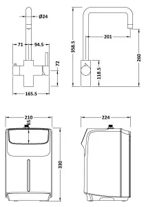 3 in 1 Instant Hot Water Kitchen Sink Tap, Tank and Filter - Brushed Steel - Balterley