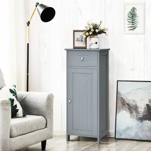 Costway Bathroom Storage Cabinet Floor Standing Wooden Cupboard w/ Single Door & Drawer