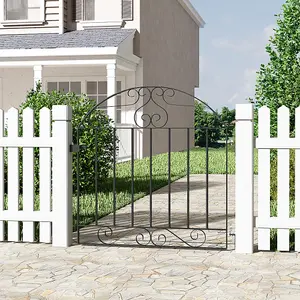 3ft Black Modern Arched Top Metal Outdoor Garden Gate Fence Gate 850 x 900 mm