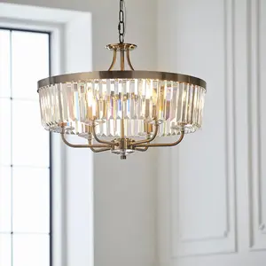 Luminosa Ascoli Pendant Ceiling Light Antique Brass Plate, Clear Cut Glass