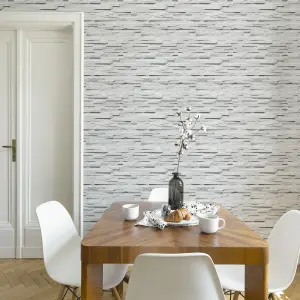 Fine Decor Ledgestone White Stone effect Smooth Wallpaper